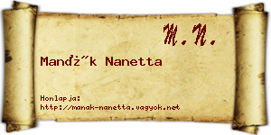 Manák Nanetta névjegykártya